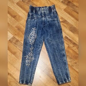 Vintage Ultra Brand Acid Wash Paper Bag Jeans, with Sequin Applique,  size M